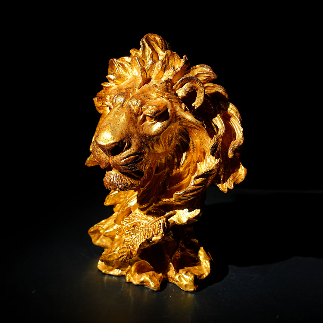 Majestic Golden Lion Head Statue-Elegant Home Decor Piece