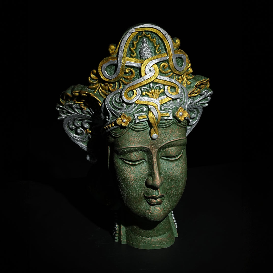 Green Buddha Head Sculpture – Ornate Home Decor Showpiece