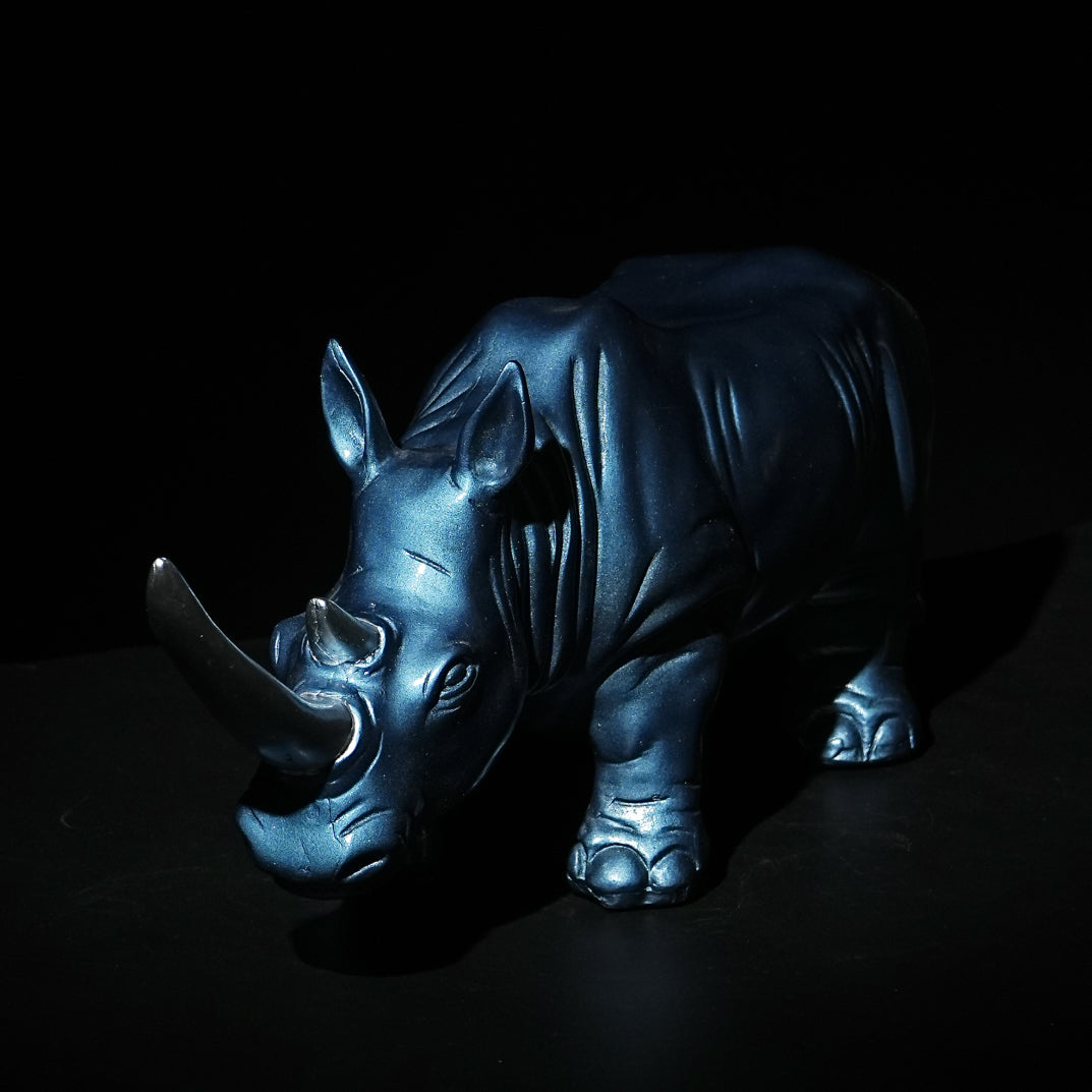 Blue Rhino Sculpture – Modern Abstract Home Decor Piece