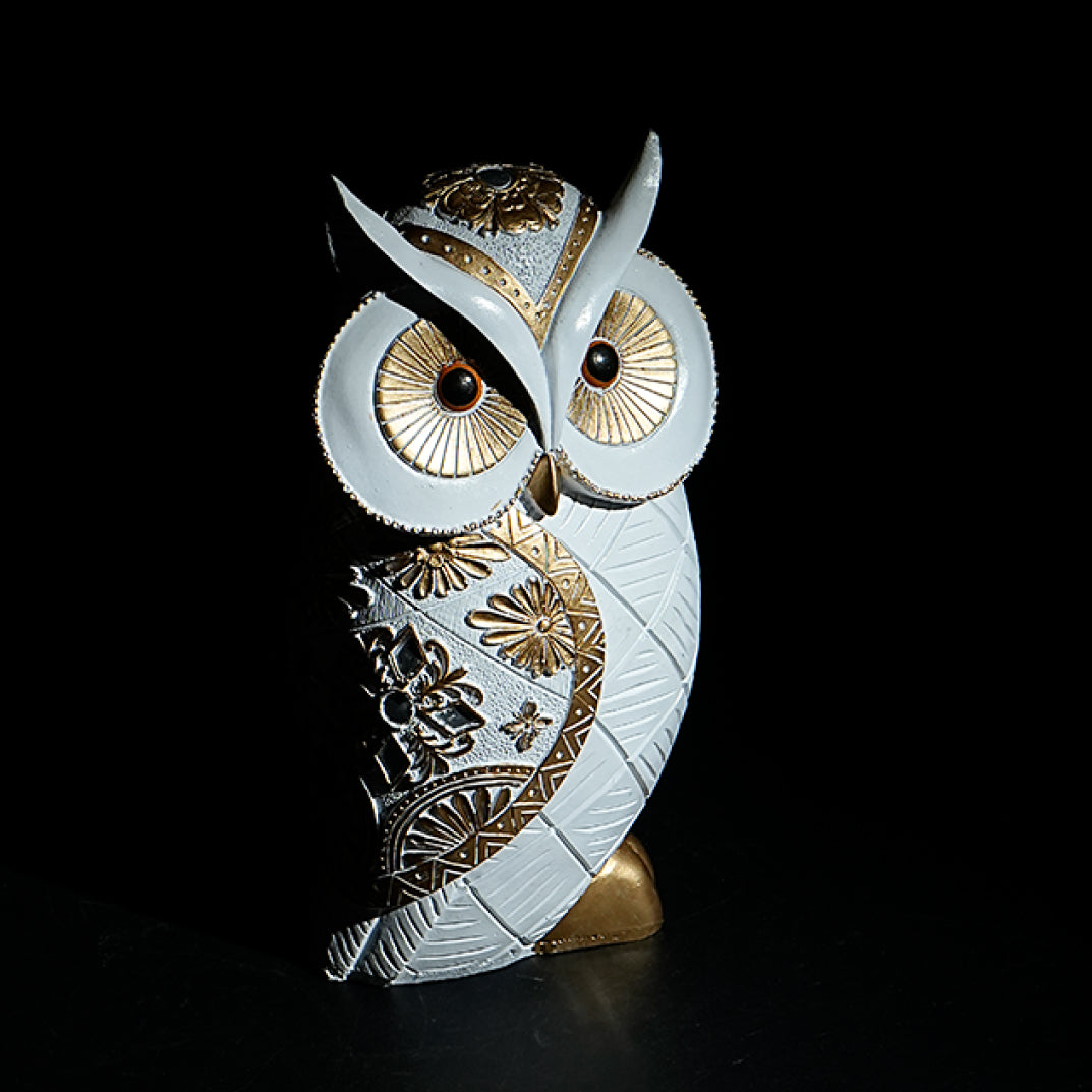White and Gold Owl Figurine – Decorative Home Showpiece