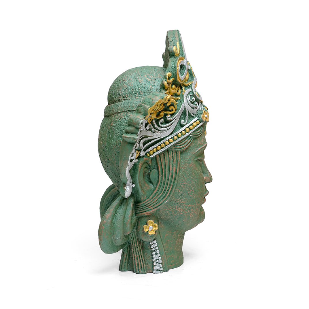 Green Buddha Head Sculpture – Ornate Home Decor Showpiece