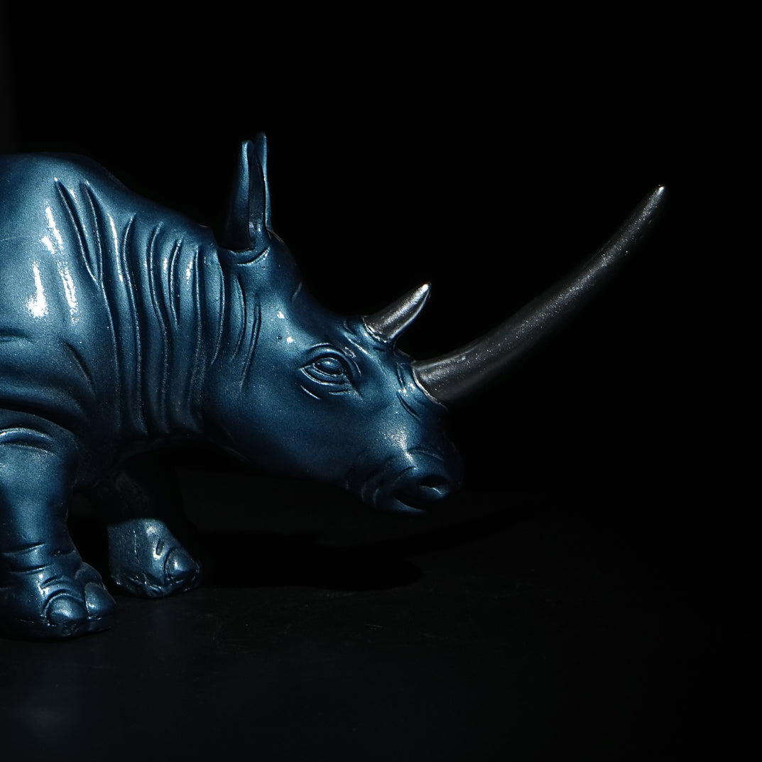 Blue Rhino Sculpture – Modern Abstract Home Decor Piece