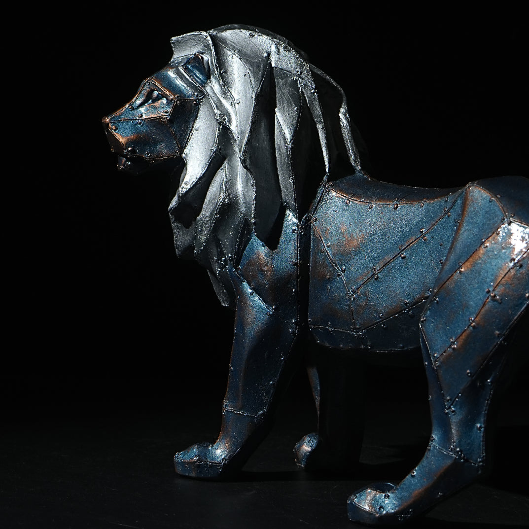 Geometric Silver and Bronze Lion Figurine- Modern Home Decor Showpiece