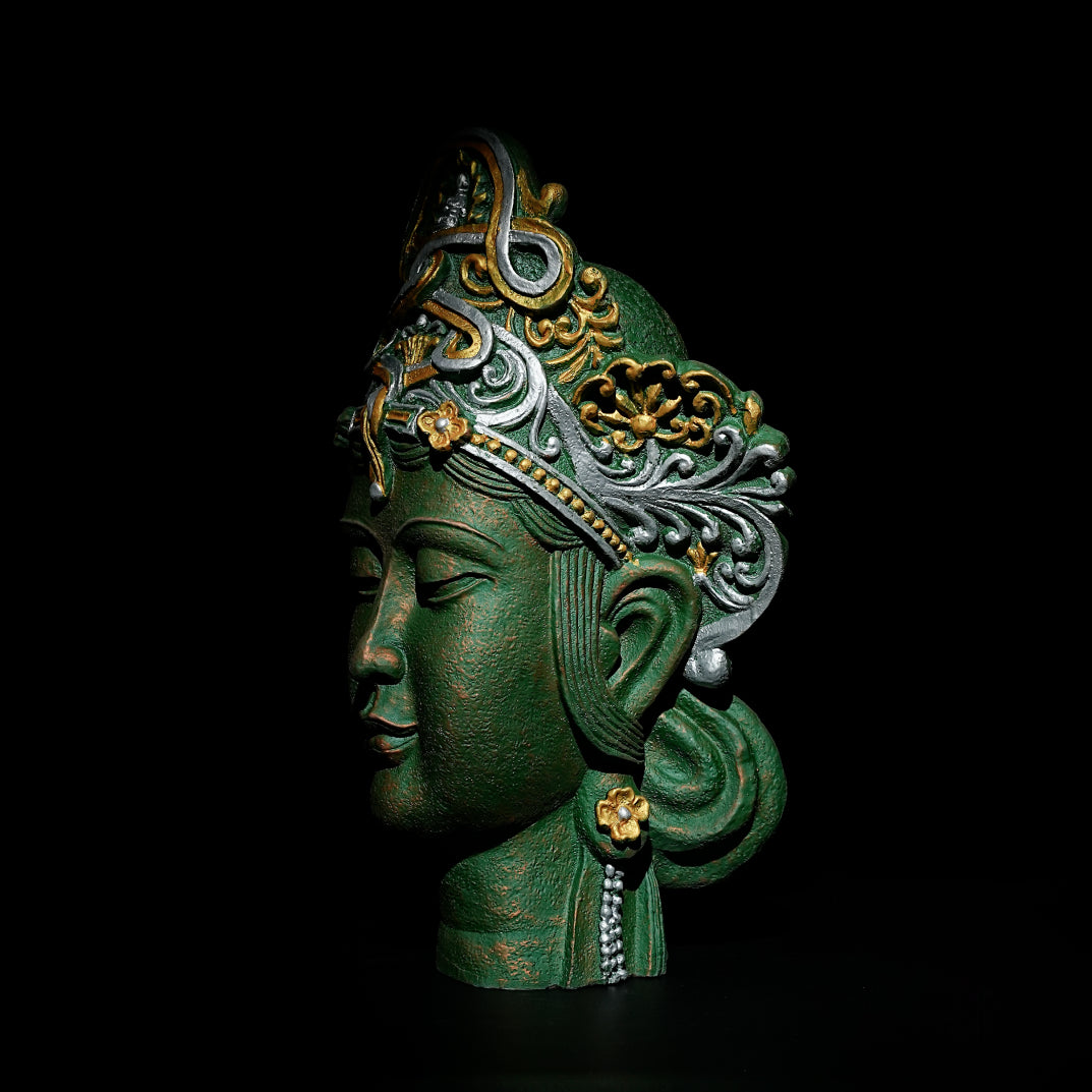 Green Buddha Head Sculpture – Ornate Home Decor Showpiece