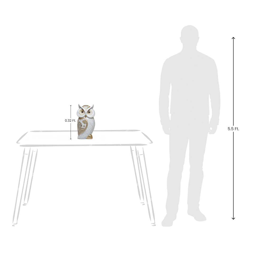 White and Gold Owl Figurine – Decorative Home Showpiece