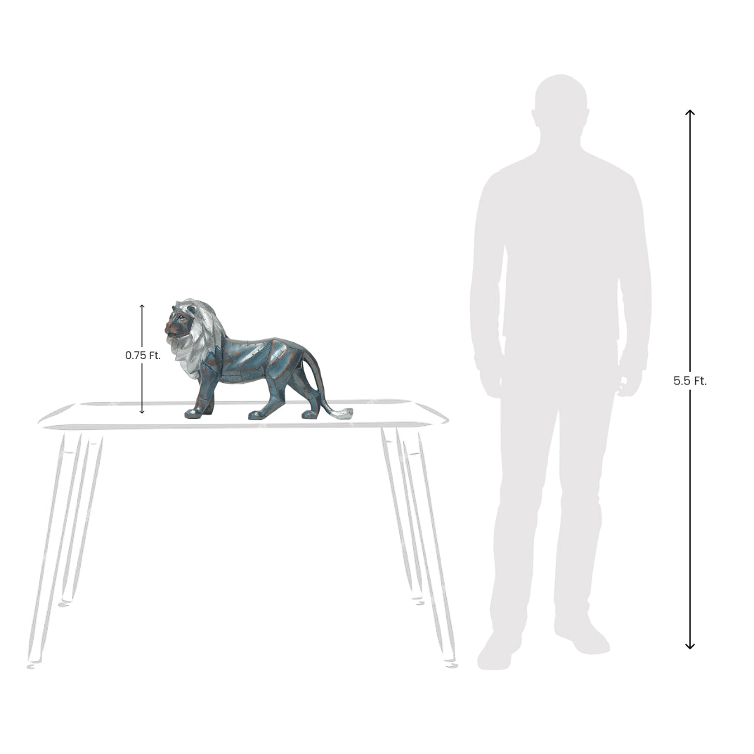 Geometric Silver and Bronze Lion Figurine- Modern Home Decor Showpiece