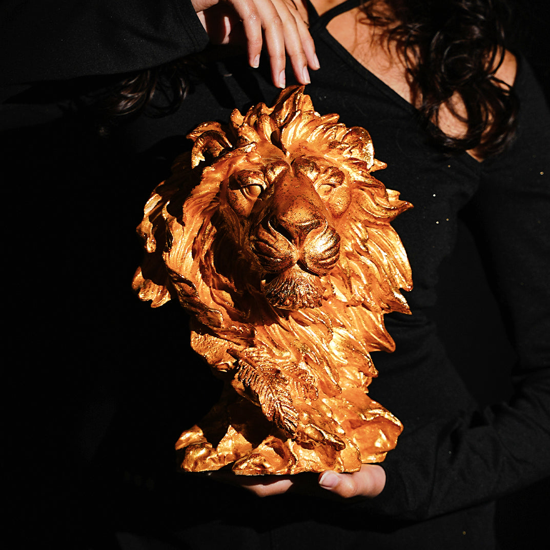 Majestic Golden Lion Head Statue-Elegant Home Decor Piece
