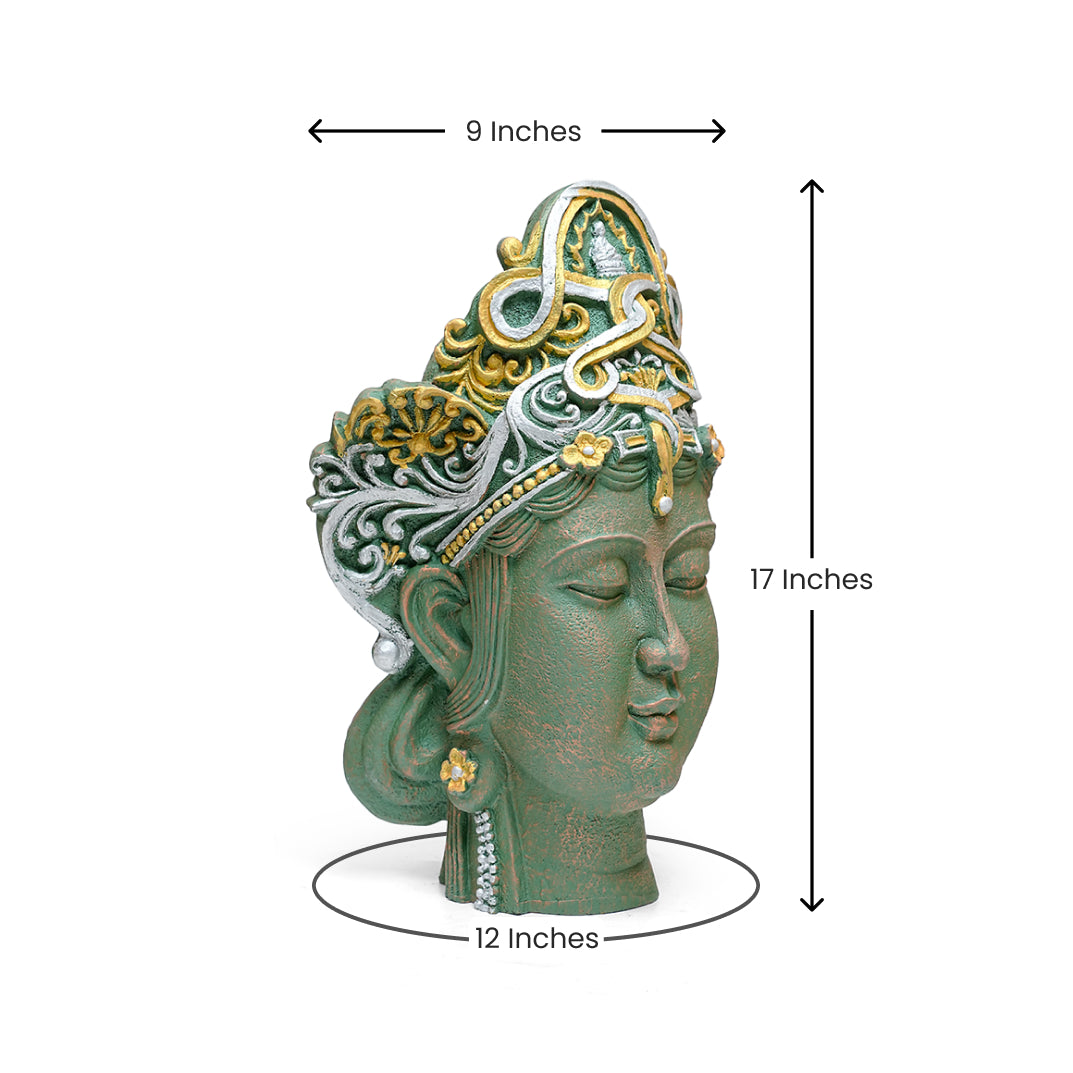 Green Buddha Head Sculpture – Ornate Home Decor Showpiece