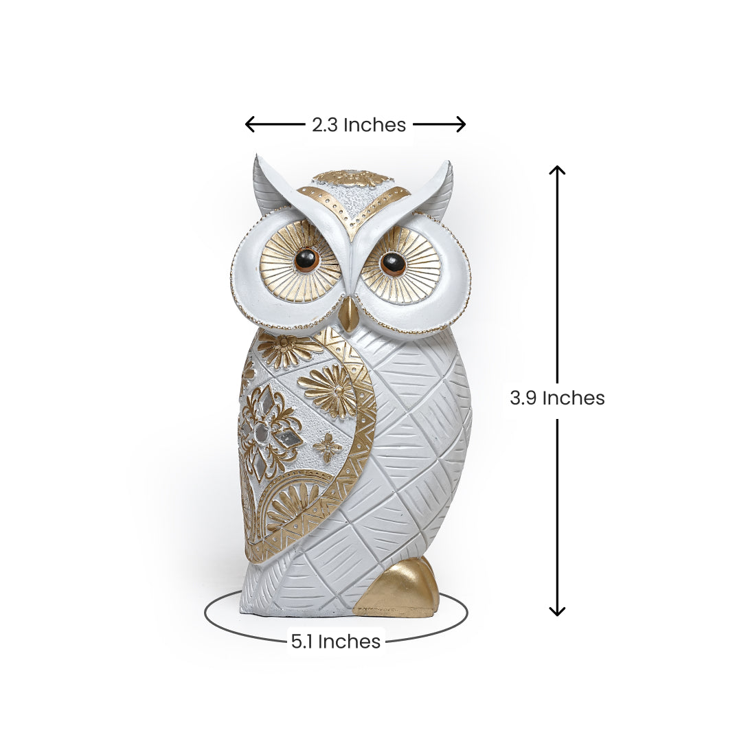 White and Gold Owl Figurine – Decorative Home Showpiece