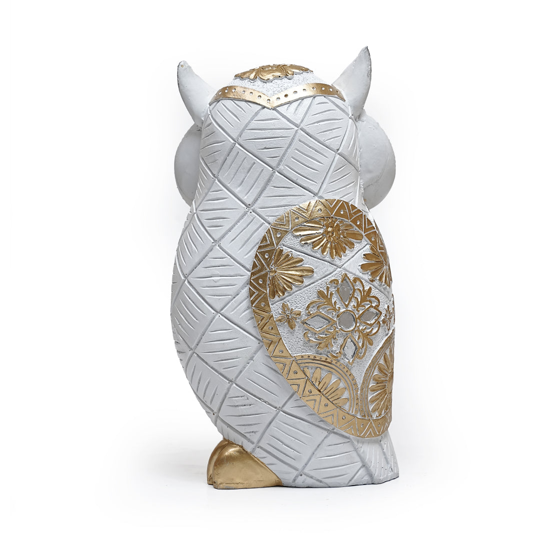 White and Gold Owl Figurine – Decorative Home Showpiece