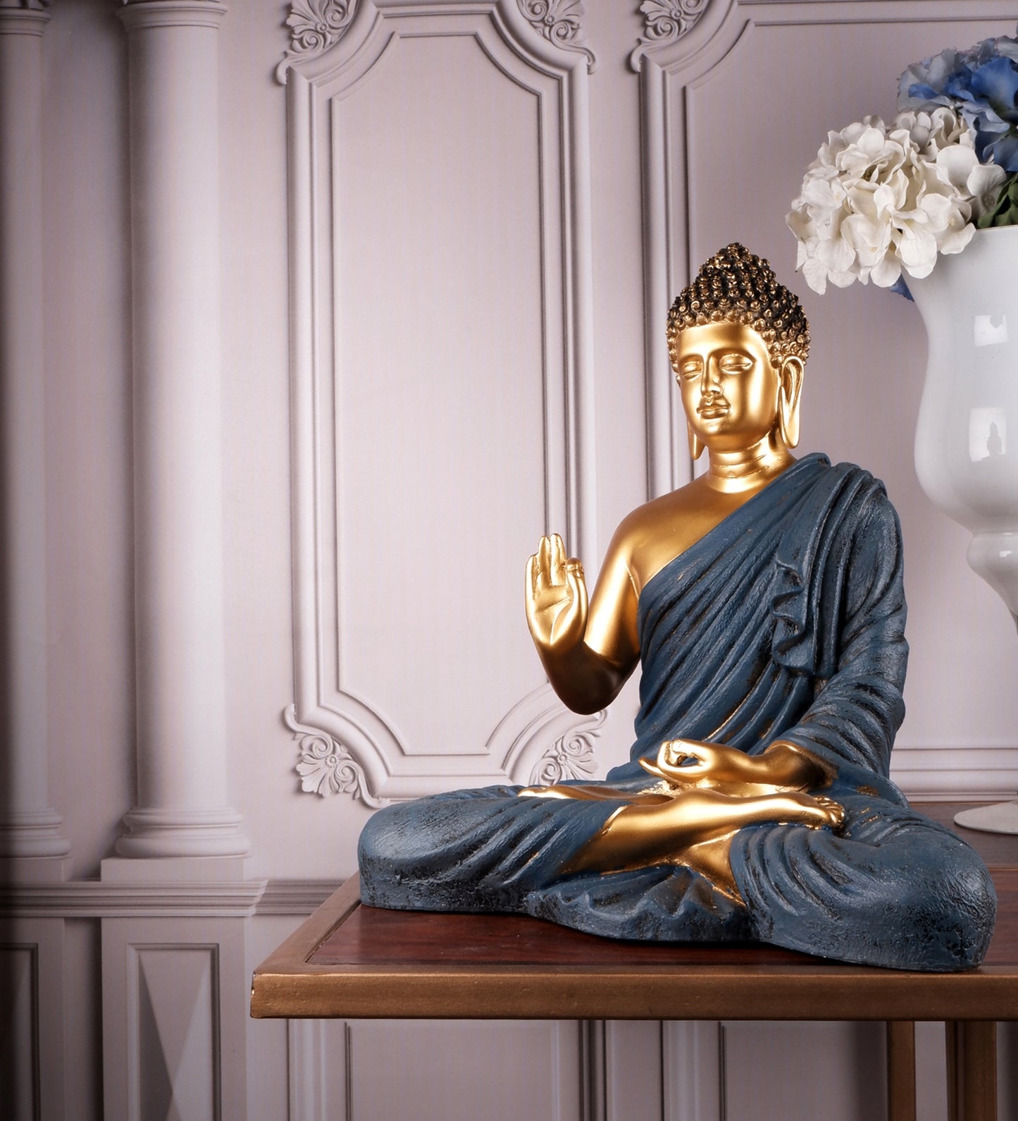The white ink décor premium feng shui Meditating Buddha
