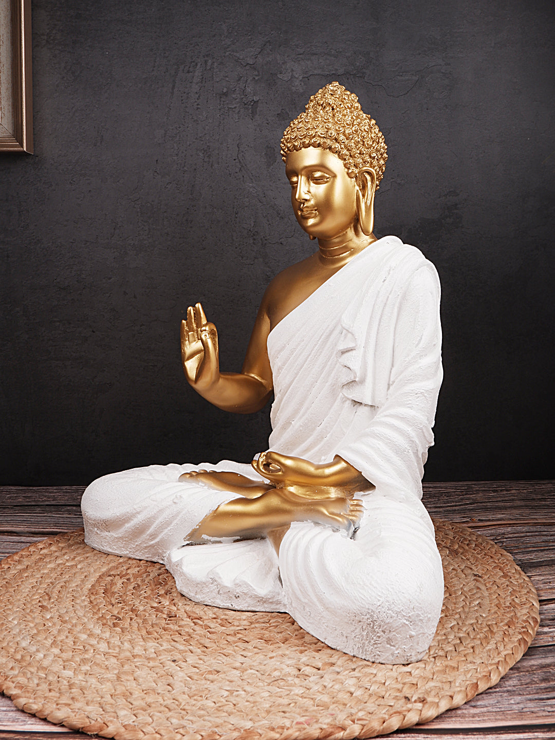 The white ink décor premium feng shui Meditating Buddha