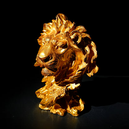 Majestic Golden Lion Head Statue-Elegant Home Decor Piece
