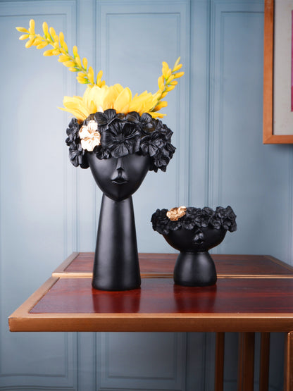 The white ink décor premium décor vase Black set of two