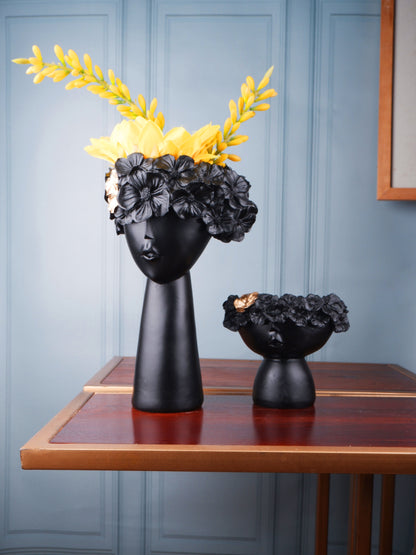 The white ink décor premium décor vase Black set of two