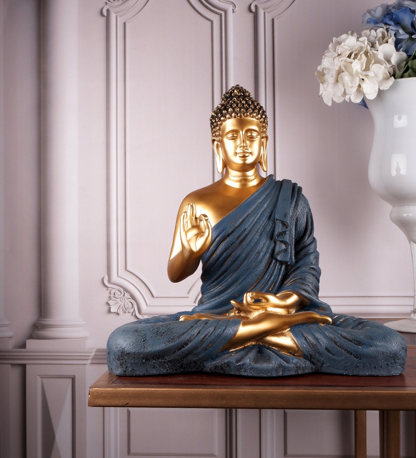 The white ink décor premium feng shui Meditating Buddha